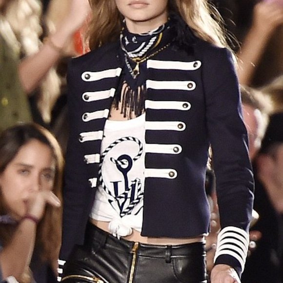 Gigi Hadid x Tommy Hilfiger Rare Navy & White Embroidered Military Jacket - Picture 4 of 10